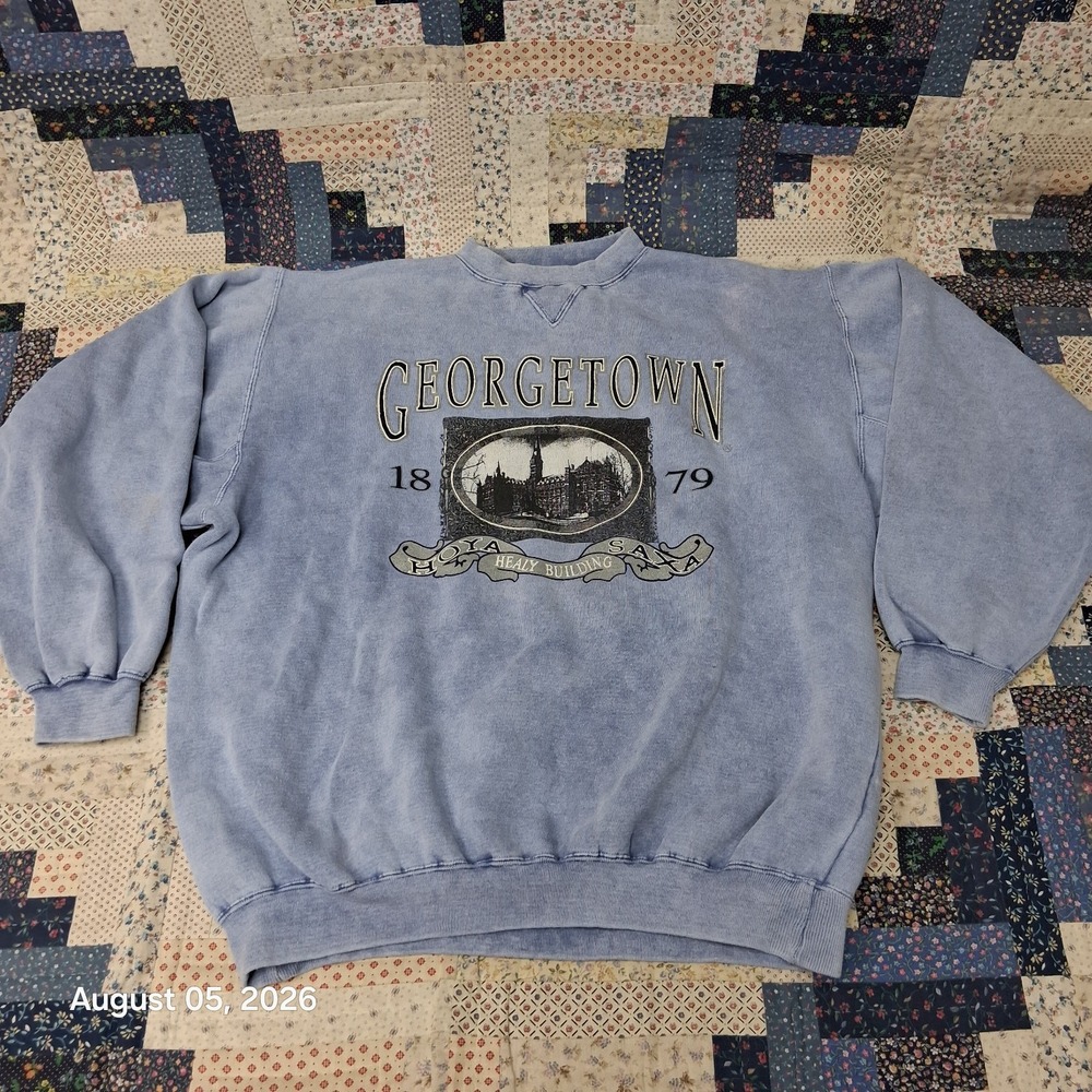 Vintage 90s Galt Sand Georgetown University Sweatshirt Mens Large Blue Acid Wash